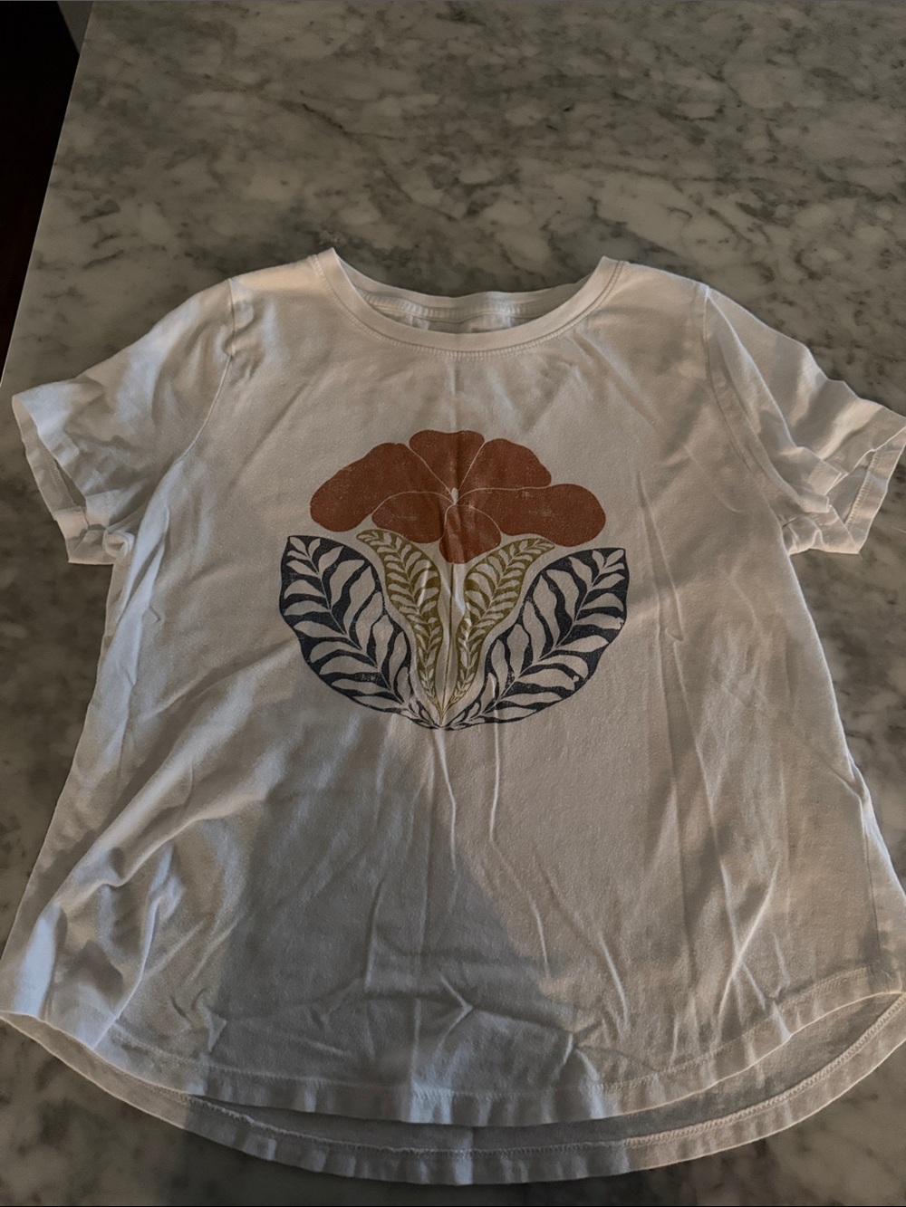 Maeve White Short Sleeve Tee with Rust Floral Graphic